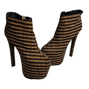 chainlink print platform wedges stiletto boots Size 7.5